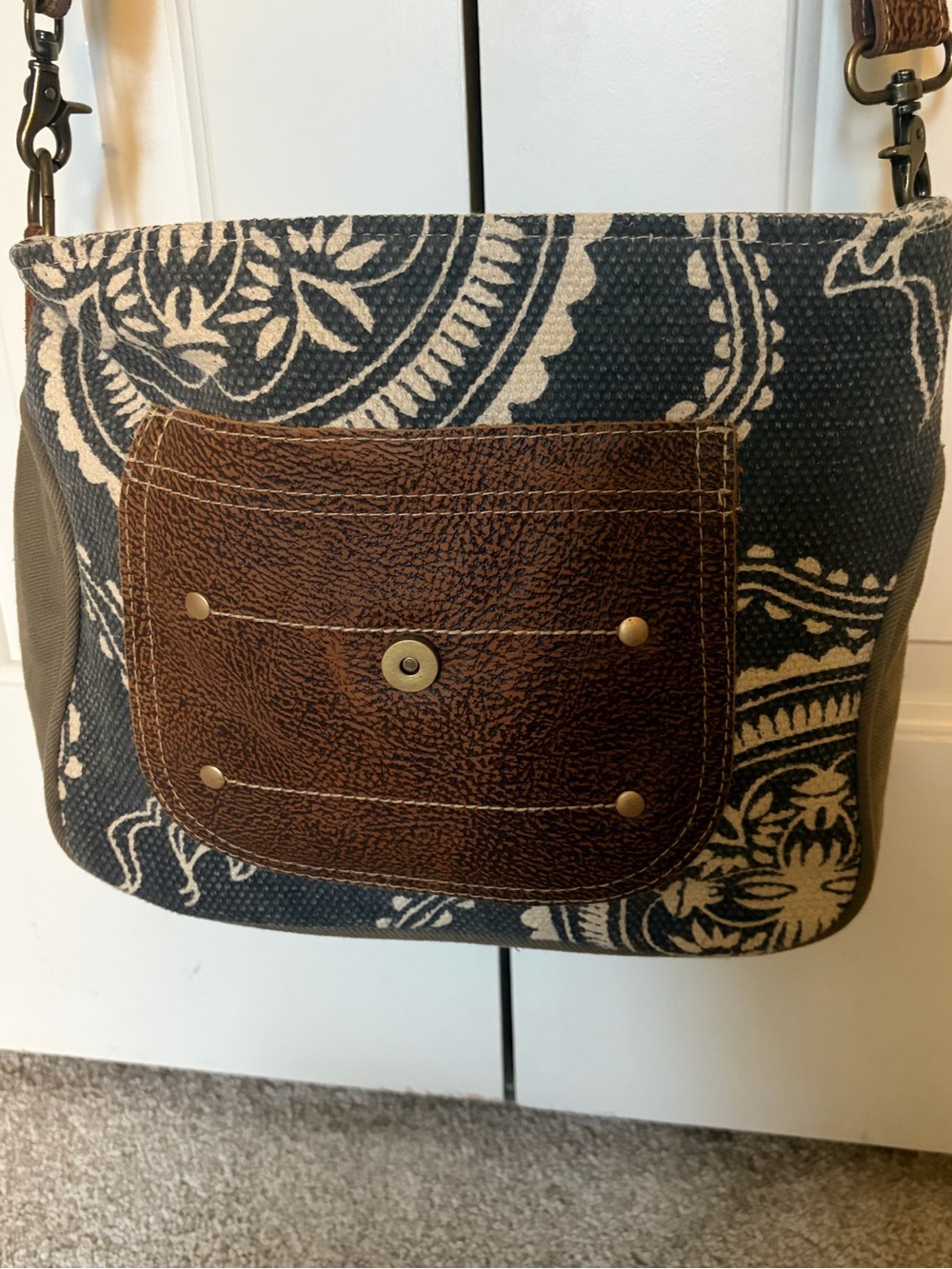 Myra Bag Black and Brown Patterned Crossbody with Haircalf Flap - Picture 2 of 4